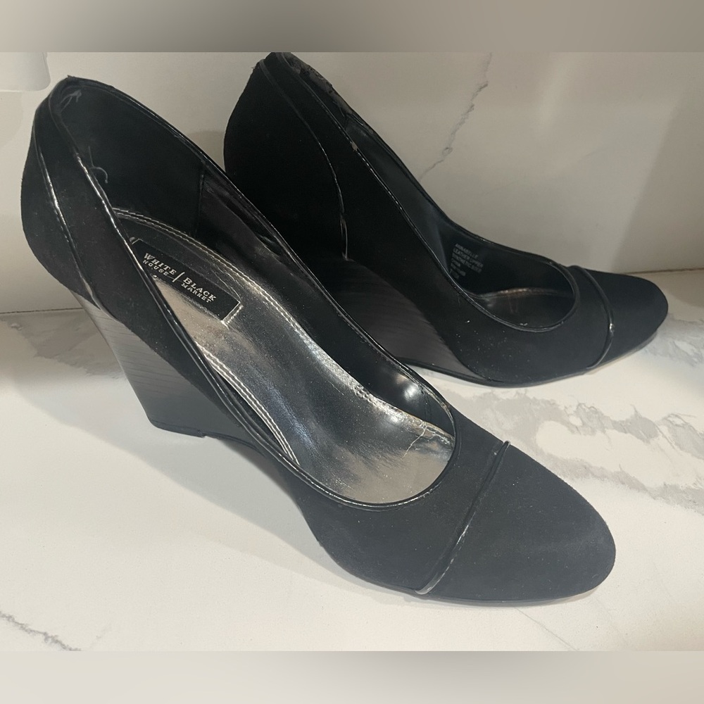 White House Black Market Annabelle Black Wedge Shoes